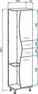 Пенал Bellezza Рио 50см правый белый/чёрный 00000007198